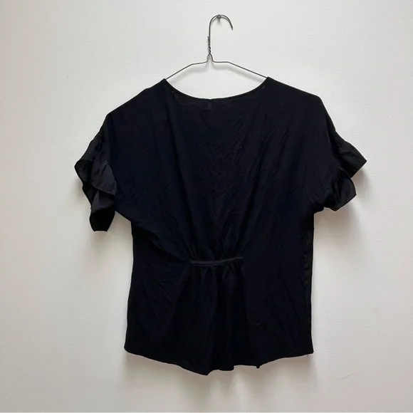 Anthropologie Dolan Mitzi Pleated Peplum Ruffle Button Front Black Blouse - Picture 4 of 5